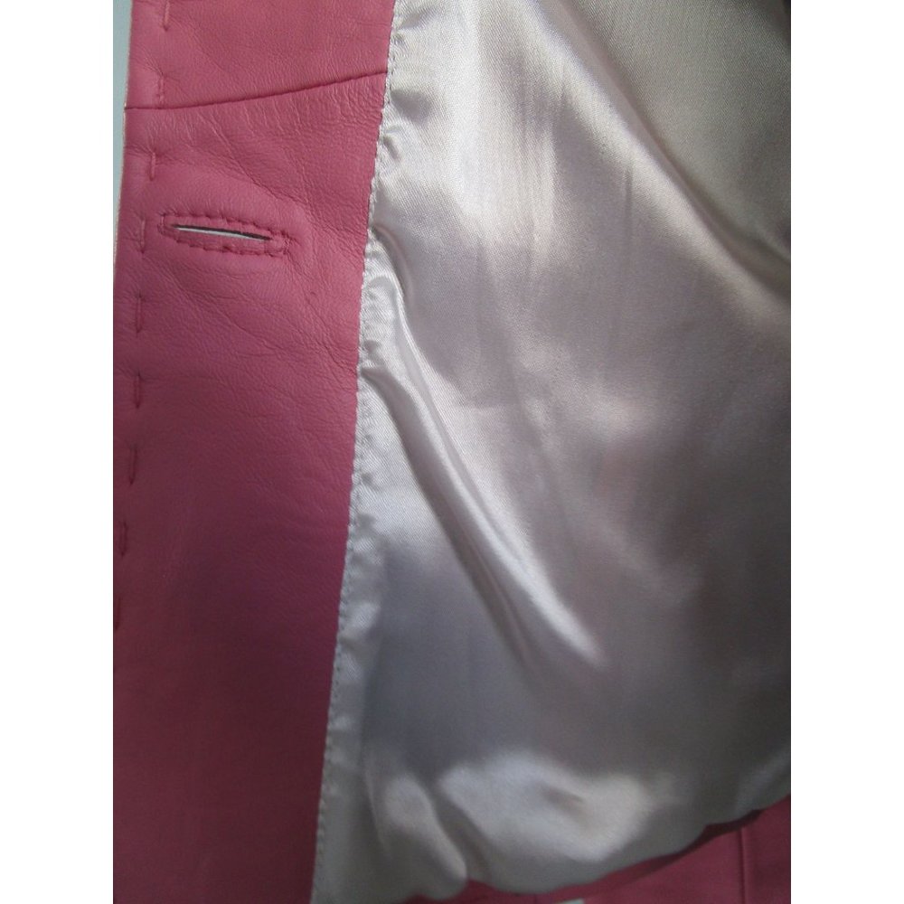 Pink Leather Two Button Lapel Flower Accent Jacket Bl;azer Wilson Ladies Large E - Picture 14 of 16